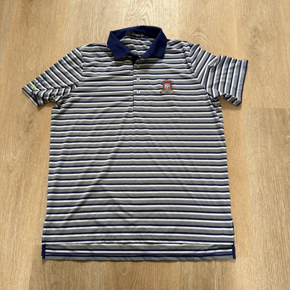 RLX Ralph Lauren US‎ Amateur Golf Polo Mens Large Gray Blue Striped Performance